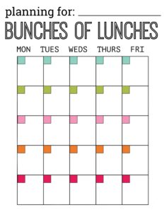 School Lunch Planner Sheets